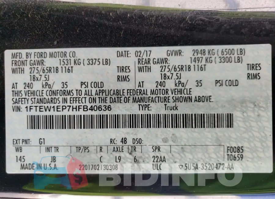 1FTEW1EP7HFB40636 Photo# 13