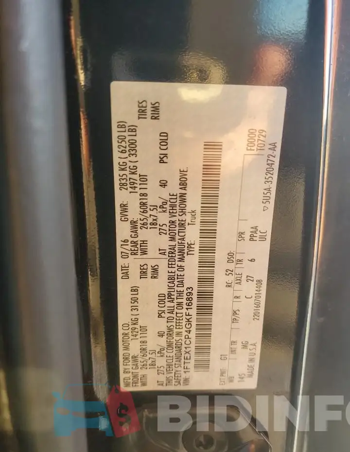 1FTEX1CP4GKF16893 Photo# 12