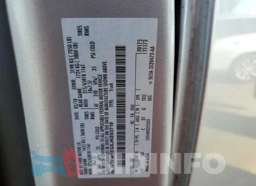 1FTFW1EGXJKE03719 Photo# 12