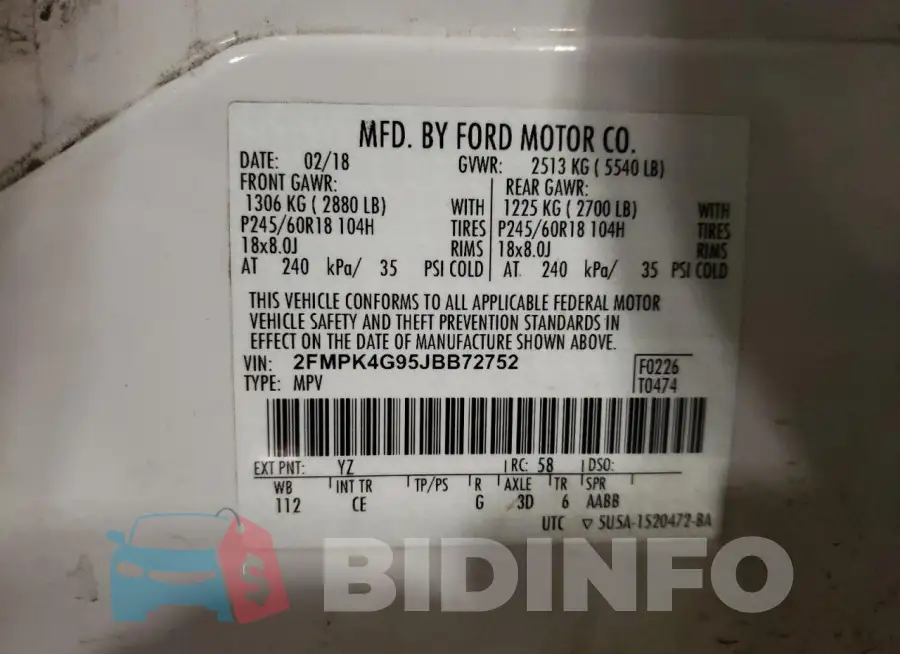 2FMPK4G95JBB72752 Photo# 13