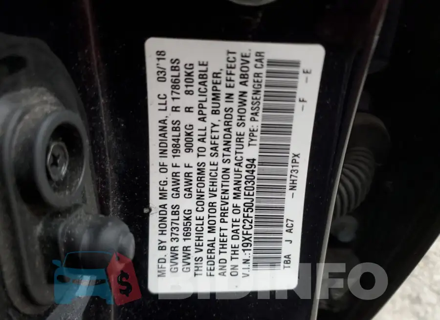 19XFC2F50JE030494 Photo# 12