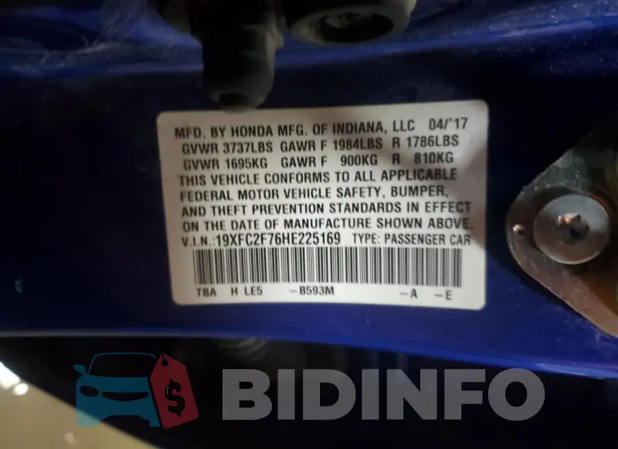 19XFC2F76HE225169 Photo# 12