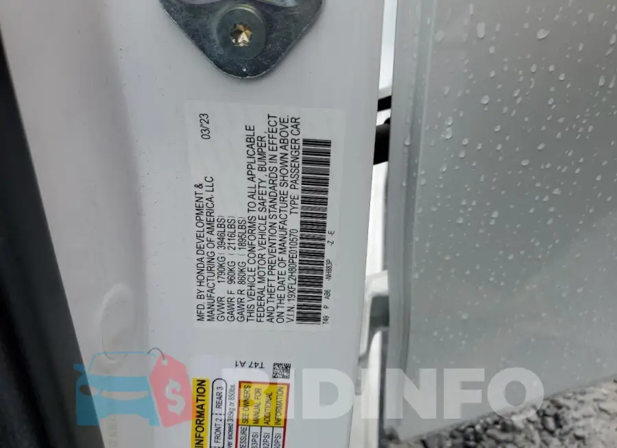 19XFL2H80PE010570 Photo# 13