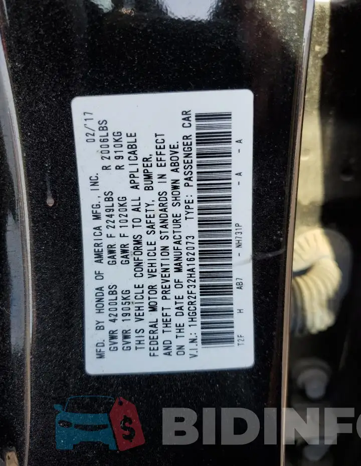 1HGCR2F32HA162073 Photo# 12