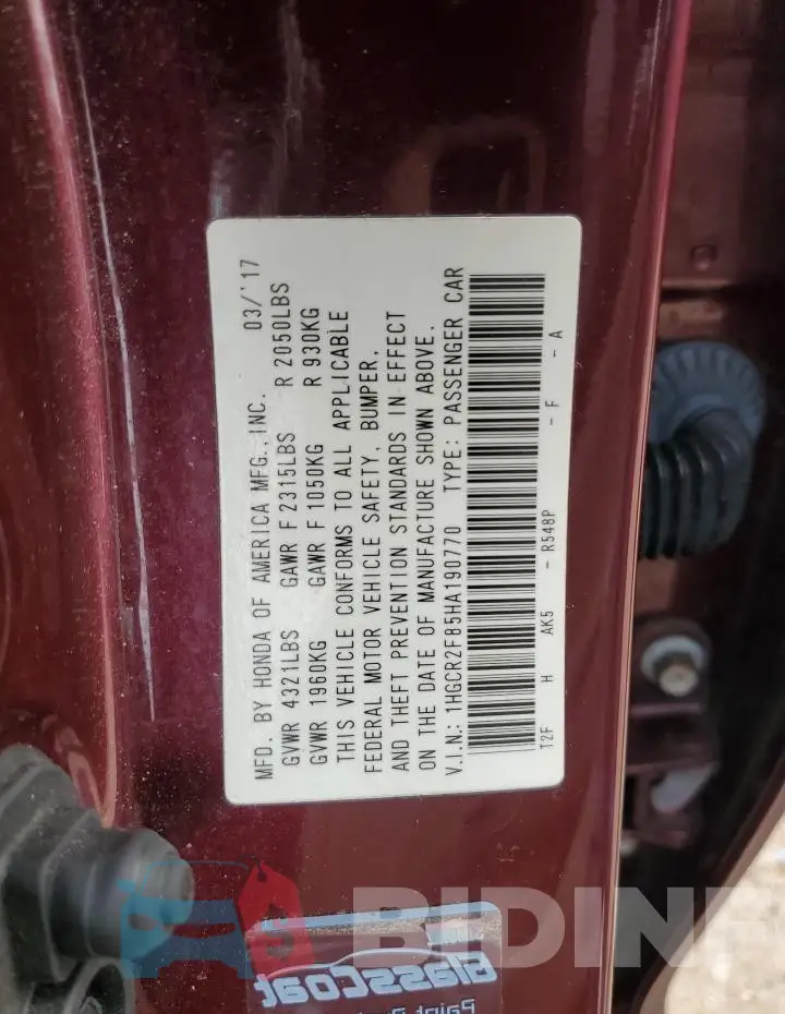 1HGCR2F85HA190770 Photo# 12