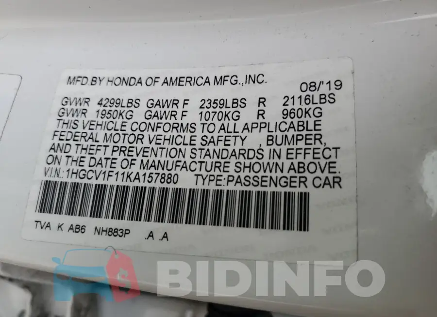 1HGCV1F11KA157880 Photo# 12