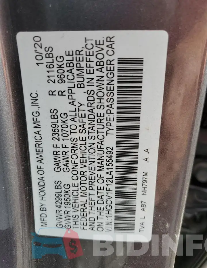 1HGCV1F12LA155492 Photo# 12