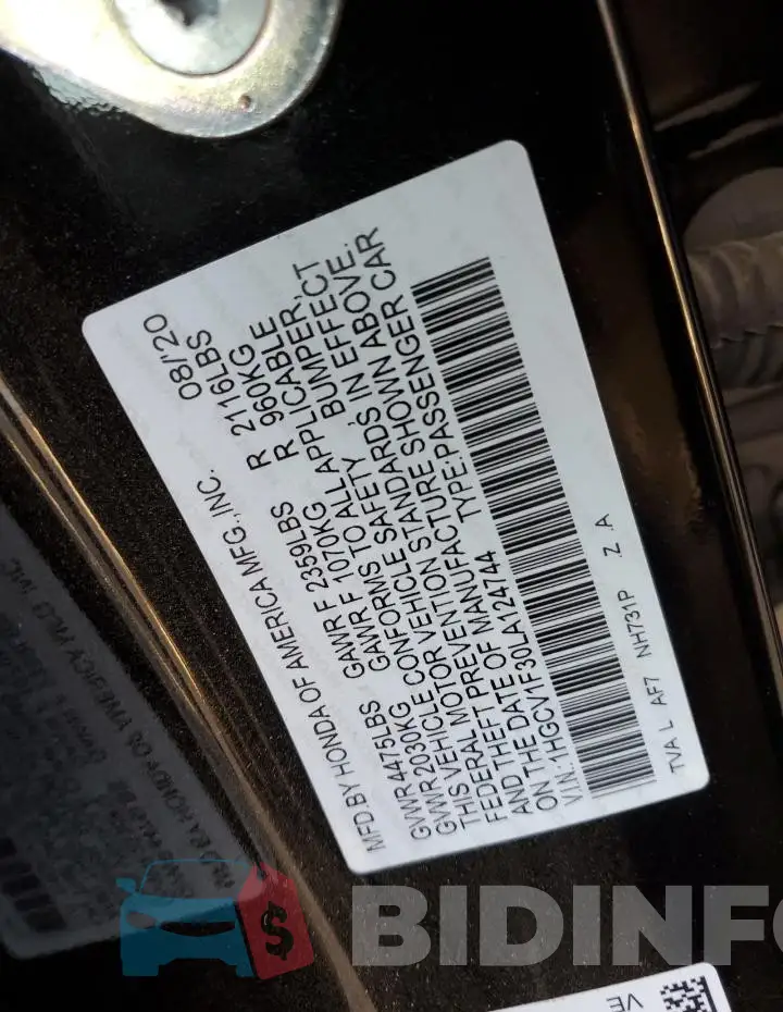 1HGCV1F30LA124744 Photo# 13