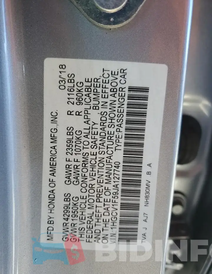 1HGCV1F59JA127740 Photo# 12