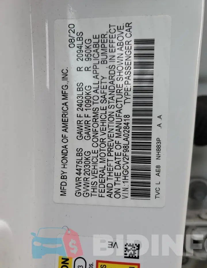 1HGCV2F98LA028418 Photo# 13