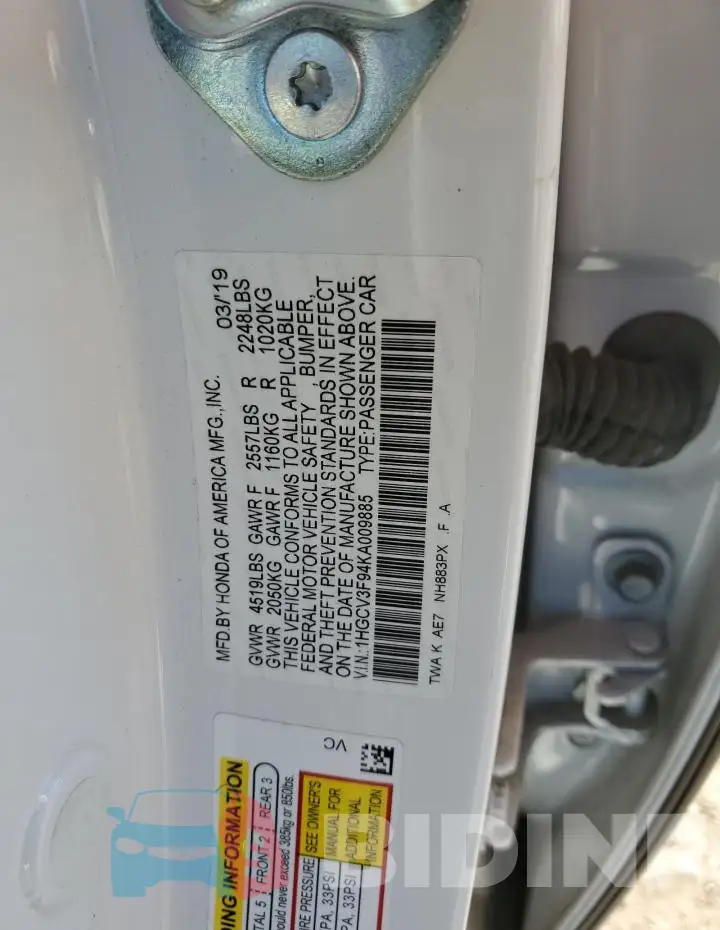 1HGCV3F94KA009885 Photo# 12