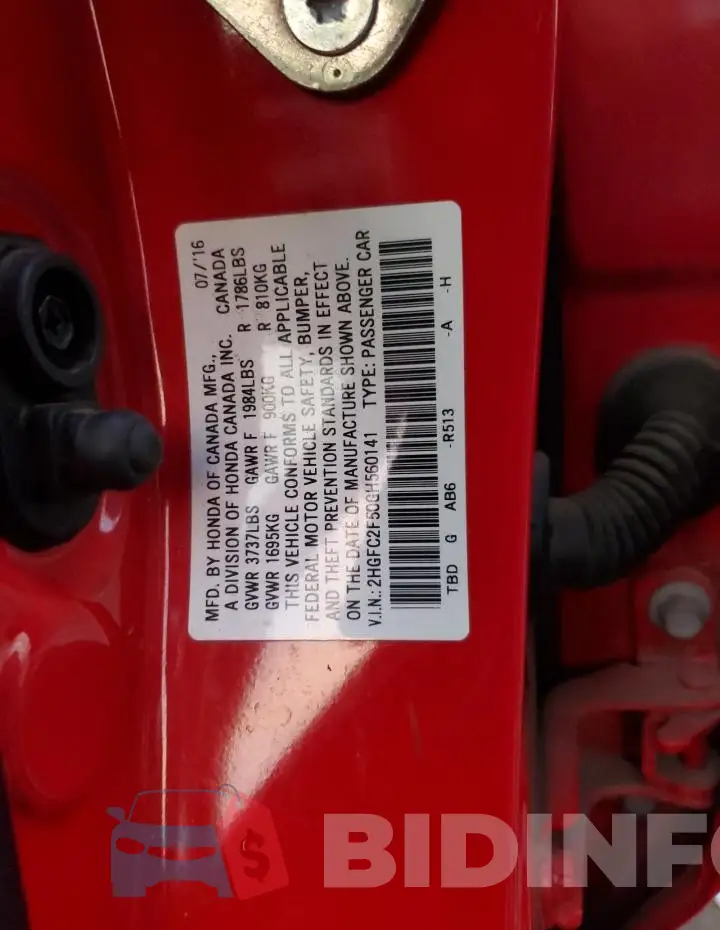 2HGFC2F50GH560141 Photo# 13