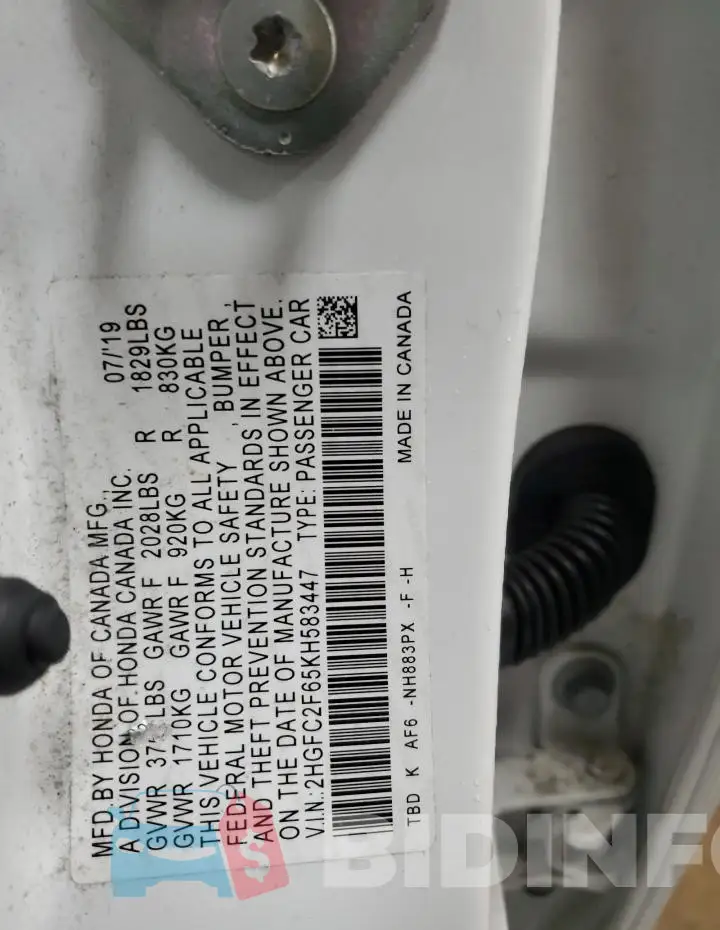 2HGFC2F65KH583447 Photo# 12