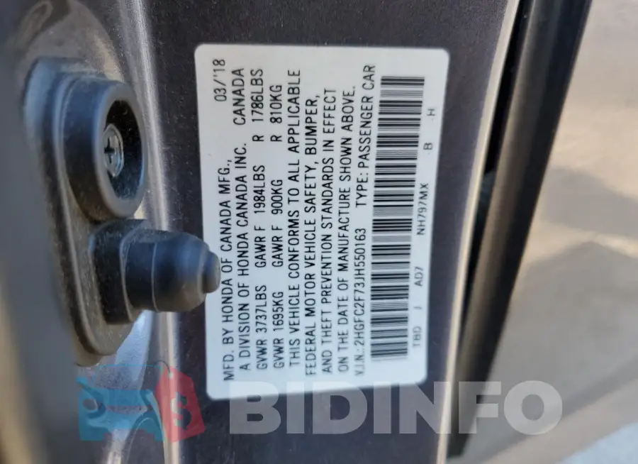2HGFC2F73JH550163 Photo# 13