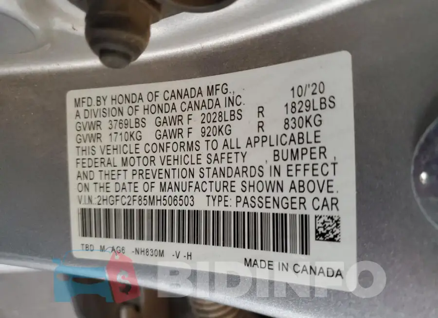 2HGFC2F85MH506503 Photo# 12