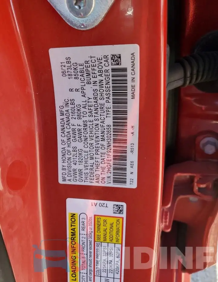 2HGFE1F92NH302658 Photo# 12