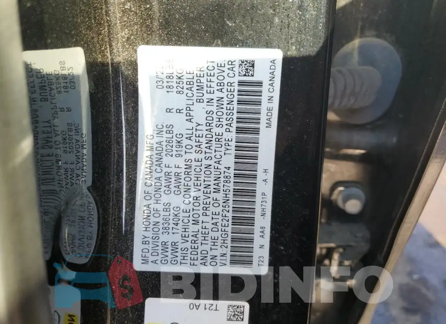 2HGFE2F25NH578874 Photo# 12