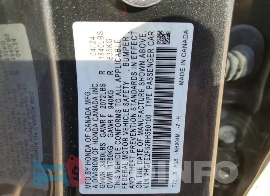 2HGFE2F52RH580100 Photo# 12