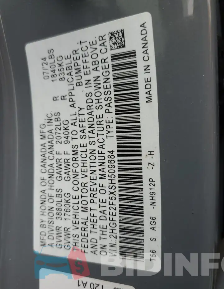 2HGFE2F5XSH509684 Photo# 12