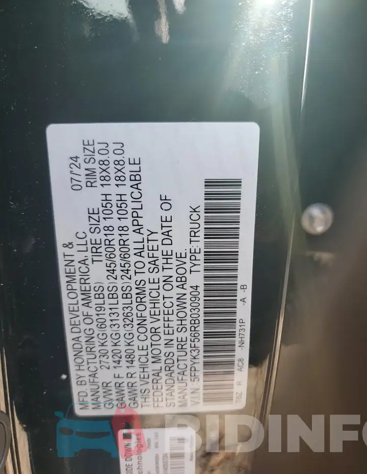 5FPYK3F56RB030904 Photo# 12