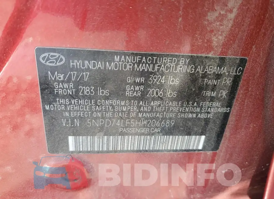 5NPD74LF5HH206689 Photo# 13