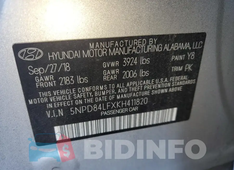 5NPD84LFXKH411820 Photo# 12