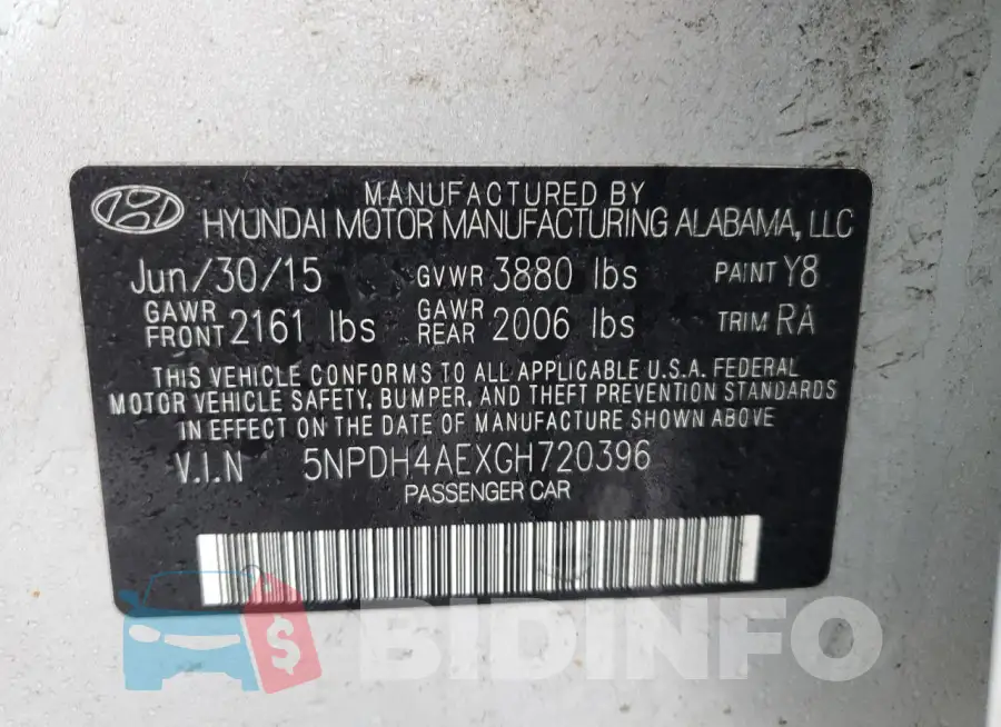 5NPDH4AEXGH720396 Photo# 13