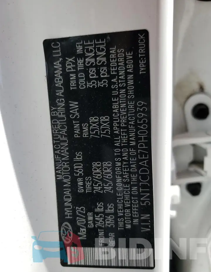5NTJCDAE7PH065939 Photo# 13