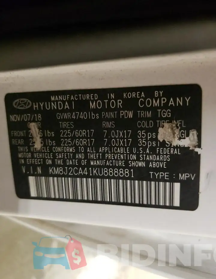 KM8J2CA41KU888881 Photo# 13