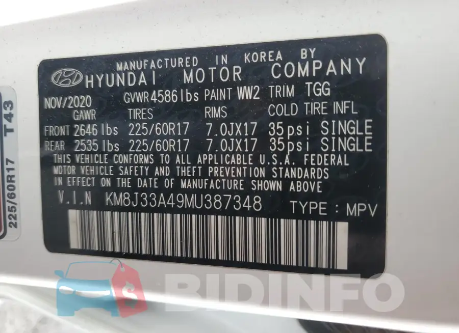 KM8J33A49MU387348 Photo# 14