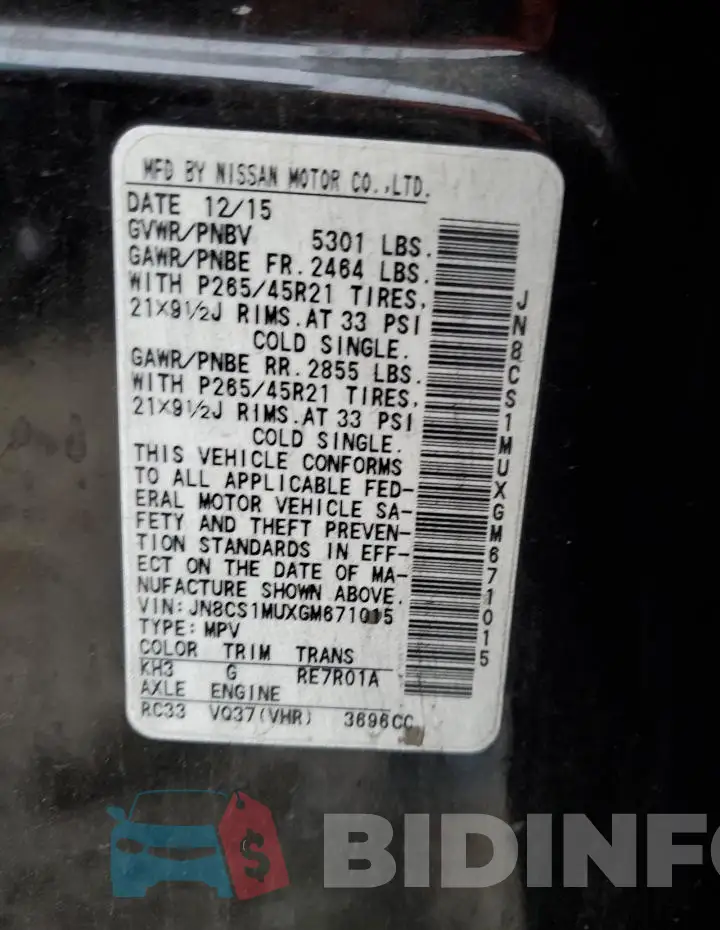 JN8CS1MUXGM671015 Photo# 13