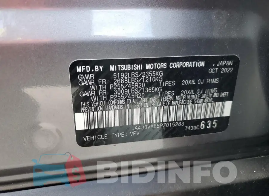 JA4J3VA85PZ015283 Photo# 13
