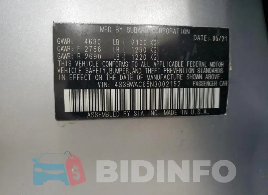 4S3BWAC65N3002152 Photo# 13