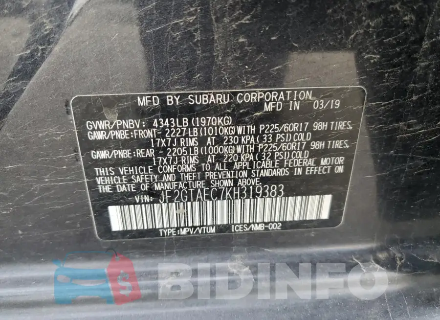 JF2GTAEC7KH319383 Photo# 12