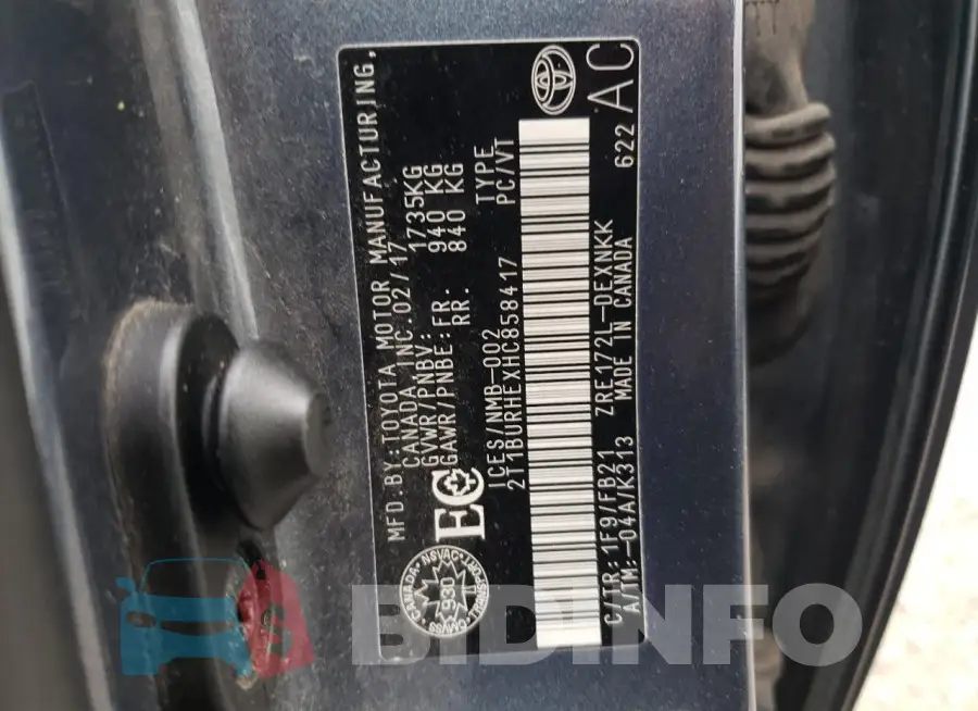 2T1BURHEXHC858417 Photo# 13