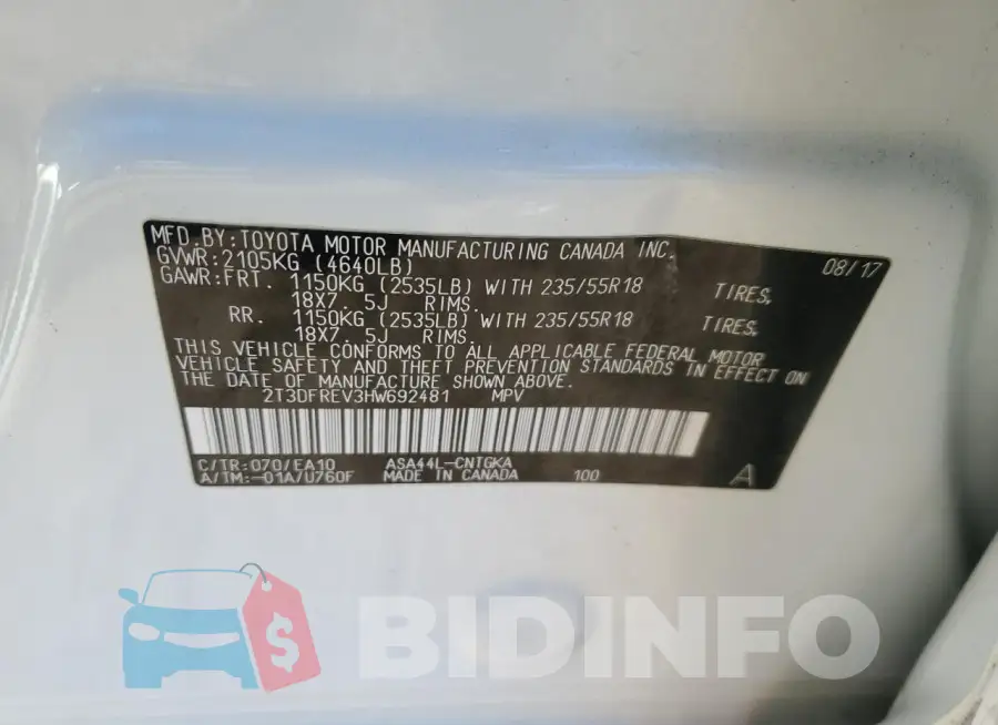 2T3DFREV3HW692481 Photo# 13