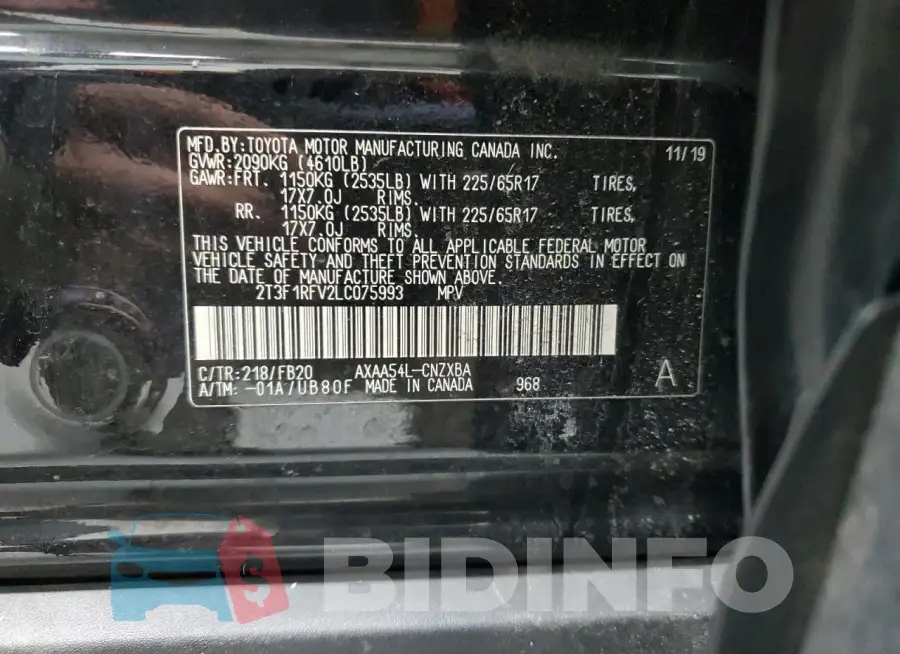 2T3F1RFV2LC075993 Photo# 12