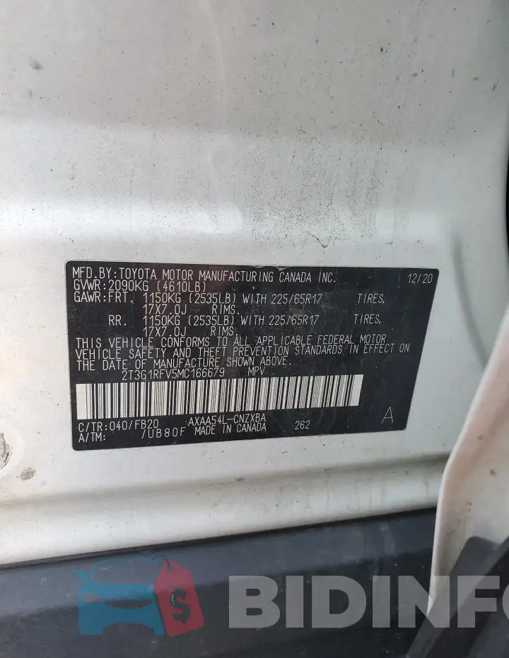 2T3G1RFV5MC166679 Photo# 12