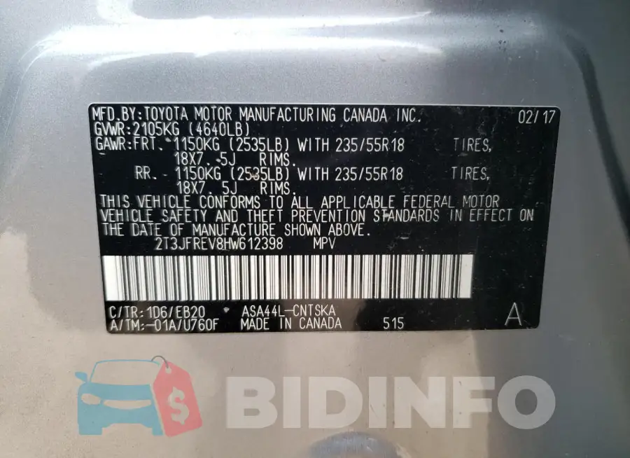 2T3JFREV8HW612398 Photo# 12