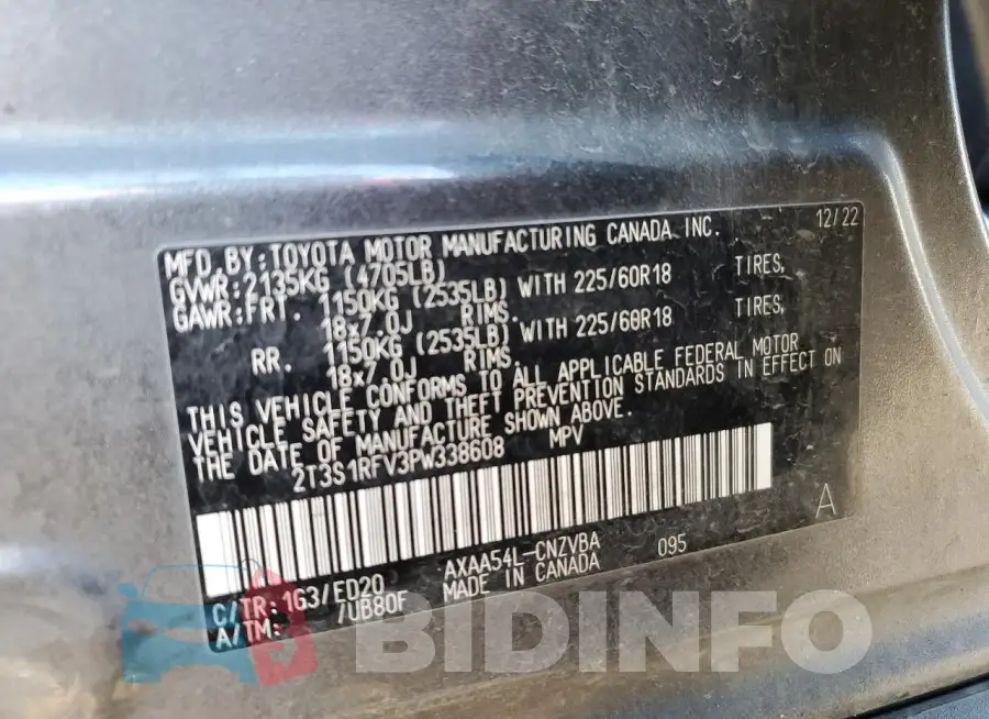 2T3S1RFV3PW338608 Photo# 14