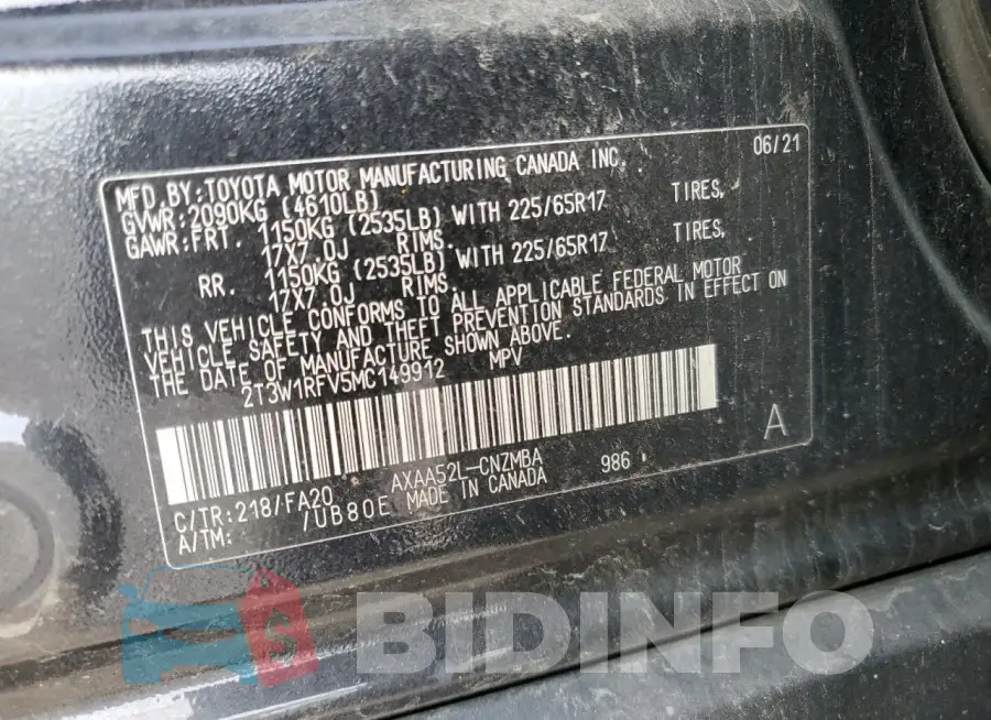 2T3W1RFV5MC149912 Photo# 13