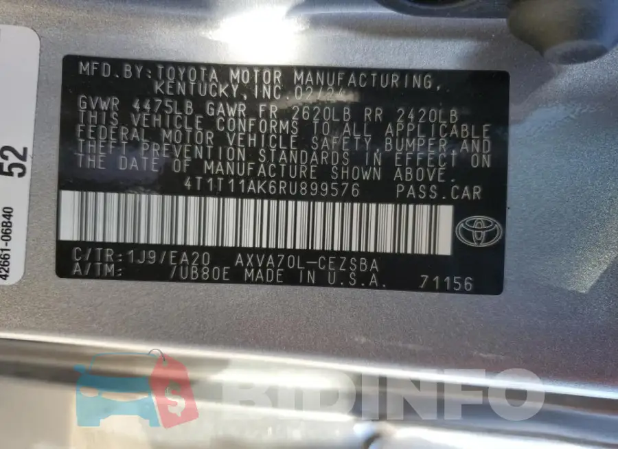 4T1T11AK6RU899576 Photo# 13