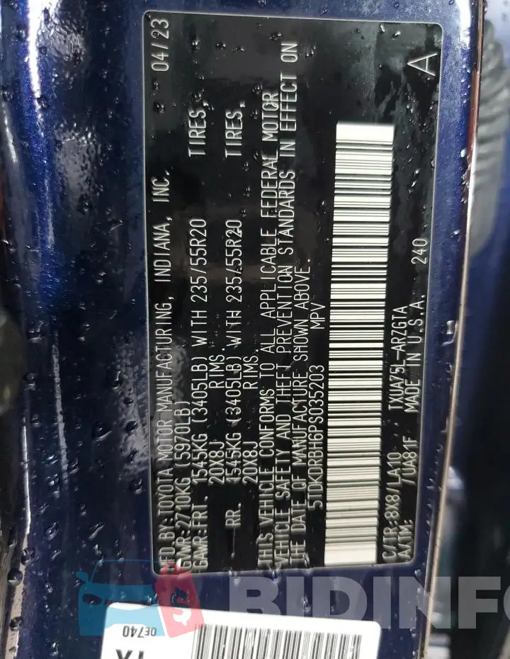 5TDKDRBH6PS035203 Photo# 13