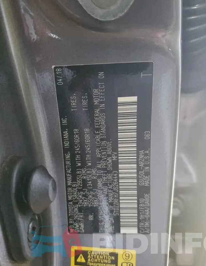 5TDZZRFH7JS264443 Photo# 13