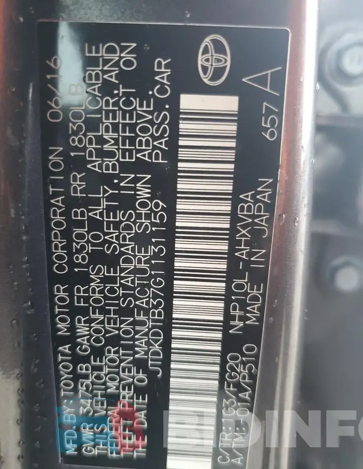 JTDKDTB37G1131159 Photo# 13