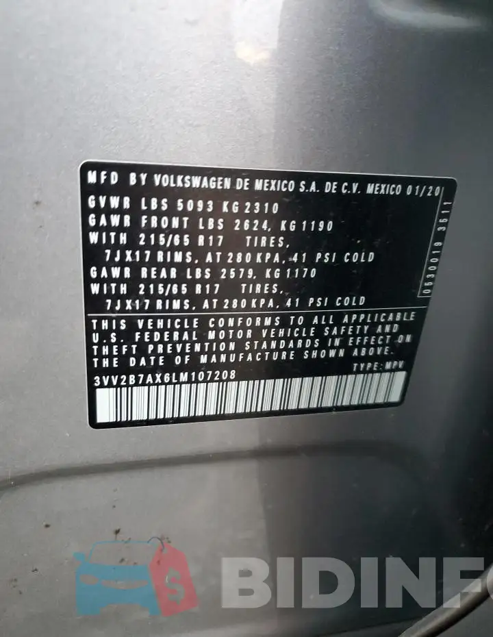 3VV2B7AX6LM107208 Photo# 13