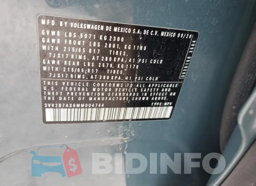 3VV2B7AX6MM004744 Photo# 13