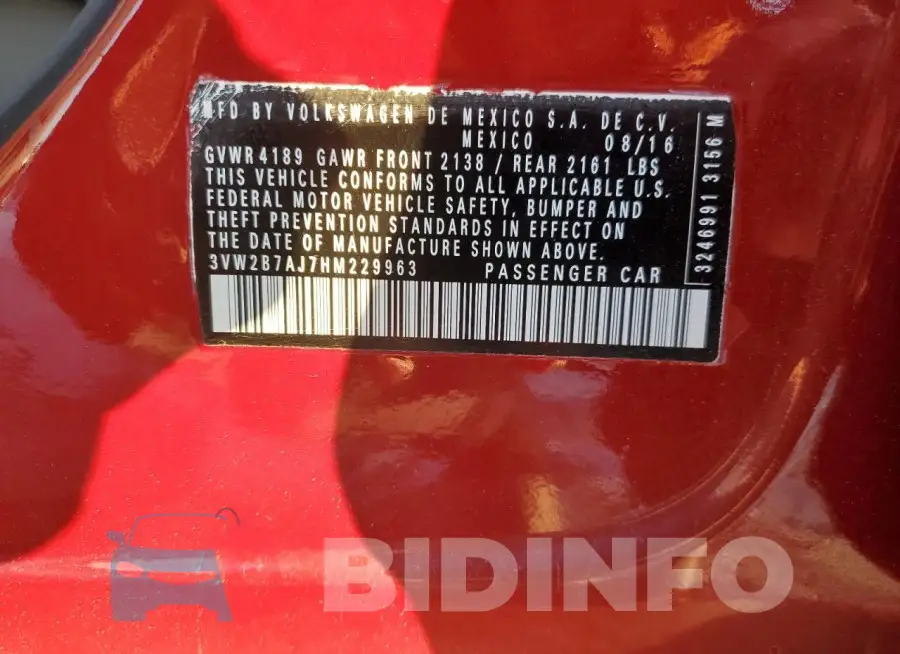 3VW2B7AJ7HM229963 Photo# 12