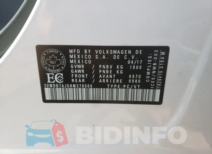 3VWDB7AJ5HM378509 Photo# 12