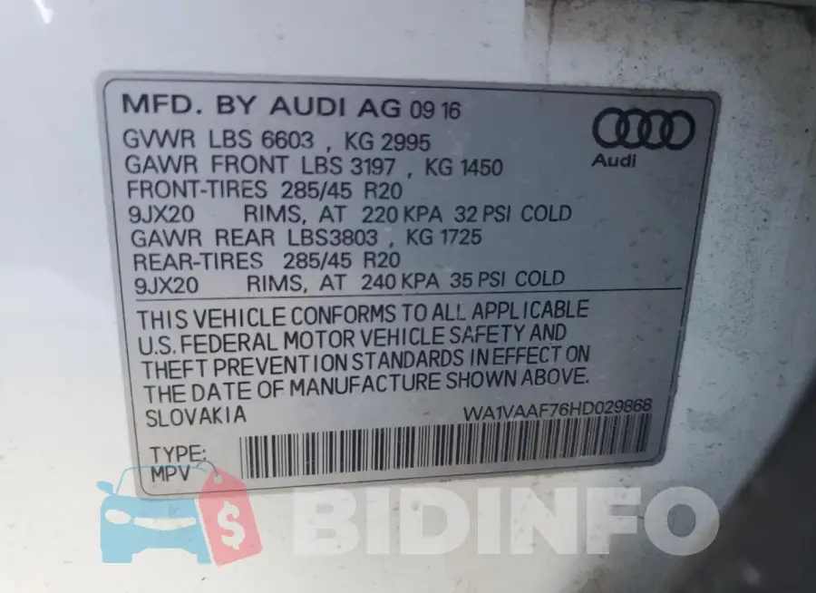 WA1VAAF76HD029868 Photo# 13